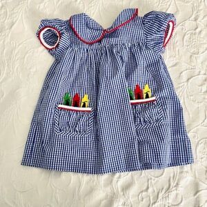 Blue Gingham Girl Dress with Crayon Pocket Design 18 mo Stitchy fish
